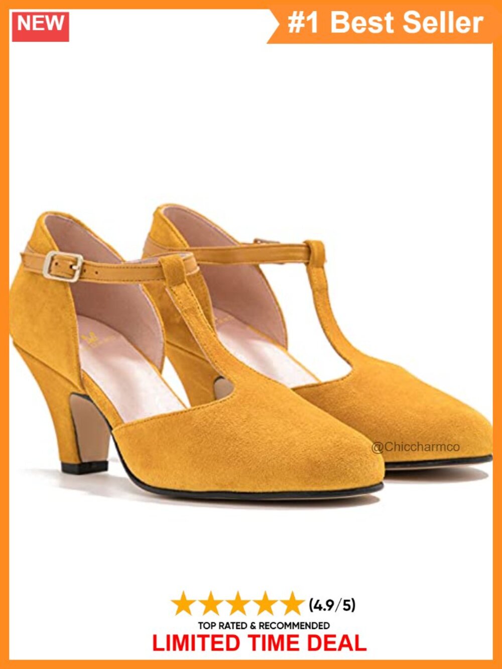 Kitten Heel Mary Jane Pumps Suede T-Strap Cut-Out Round Toe Dress Shoes